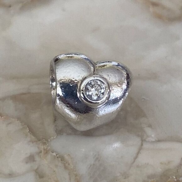 PANDORA Heart Charm 925 ALE Sterling Silver Heart Charm Clear Cubic Zirconia - Picture 2 of 4